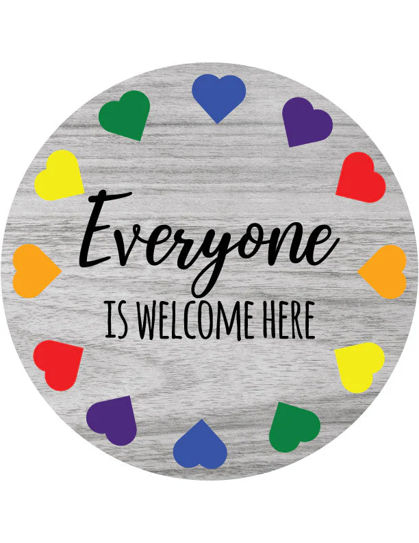Everyone Is Welcome Here Front Door Decor – 15.75" Round Hanging Sign | Colorful & Inviting - Image 2