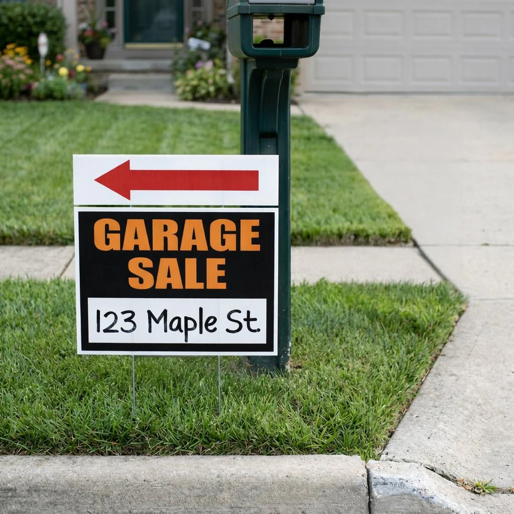 Garage Sale Sign Kit 4-Pack – 18x24 Inch Yard Signs with Directional Arrow Riders & Stakes, 2-Sided Weatherproof Corrugated Plastic - Image 4