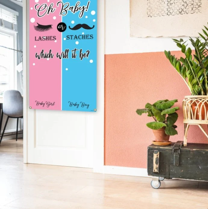 Gender Reveal Lashes or Stashes 3'x5' Banner