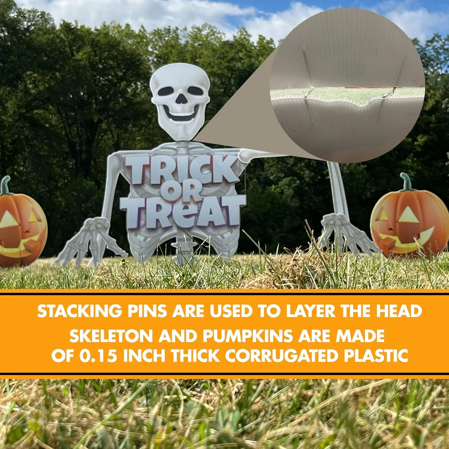 Giant Halloween Skeleton Yard Sign Set, 5 Feet Tall - Includes Stakes - Image 3