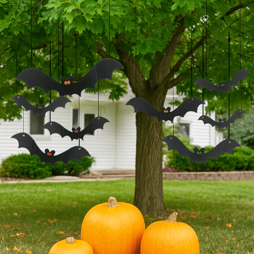 Scary Hanging Bats Set of 12 Halloween Decorations