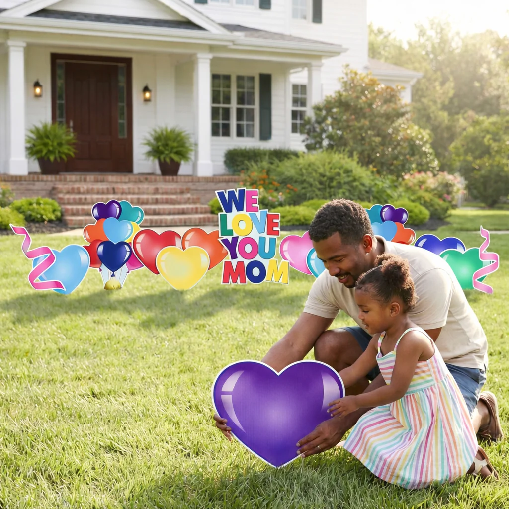We Love You Mom Mother's Day with Hearts Yard Decoration 14 pc Set - Image 2