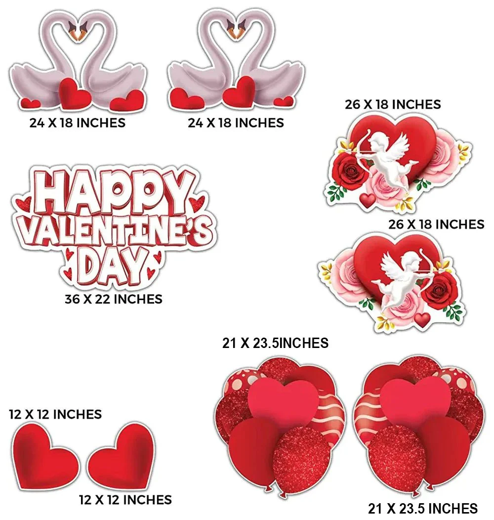 Happy Valentine's Day | Love Swans and Cupid Yard Card | 9 Pc Quick Set - Image 2