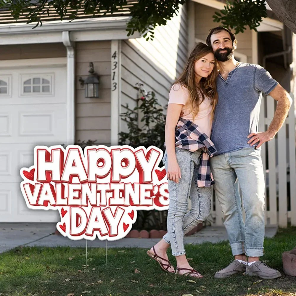 Happy Valentine's Day | Love Swans and Cupid Yard Card | 9 Pc Quick Set - Image 3