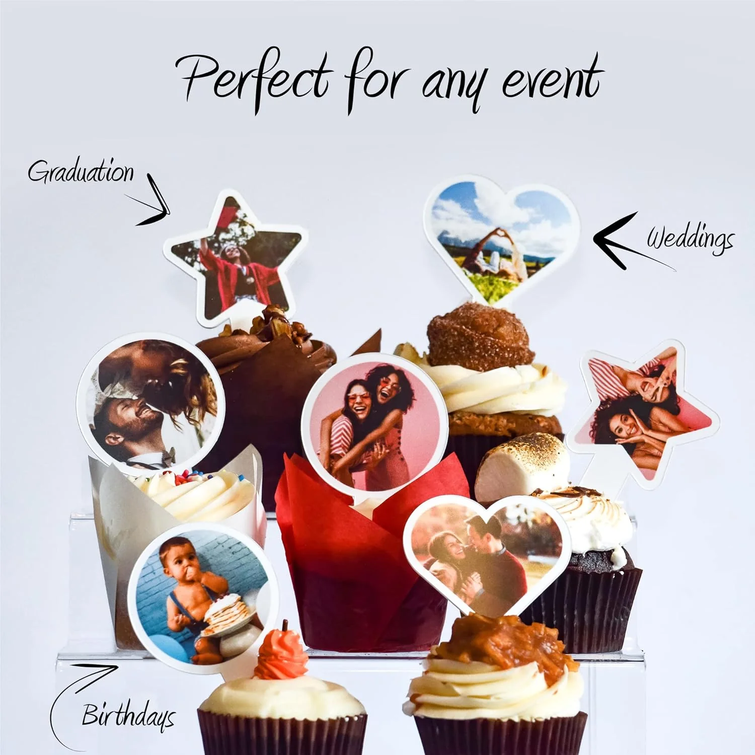 Heart Shape Custom Photo Cupcake Toppers - Image 5