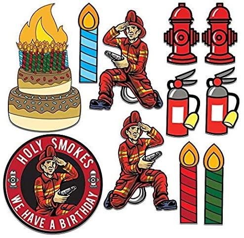 Firefighter Birthday Yard Signs – 11-Piece Fireman Party Lawn Decorations – "Holy Smokes We Have a Birthday" – Includes Stakes - Image 3