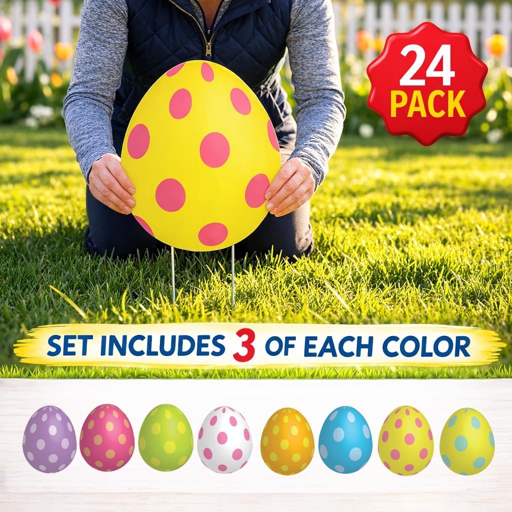 Jumbo Easter Egg Yard Signs (24-Pack) with Stakes, Double-Sided - Image 2