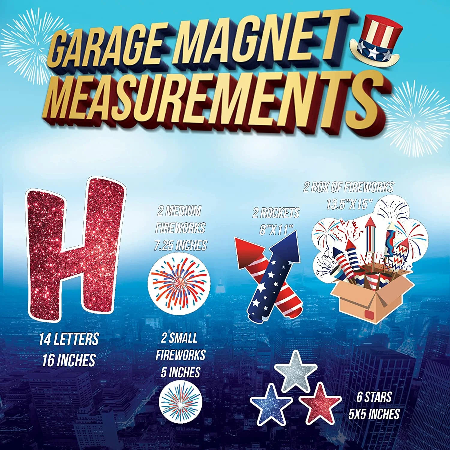 Jumbo Happy 4th of July Garage Magnets, 28 pcs - Image 3
