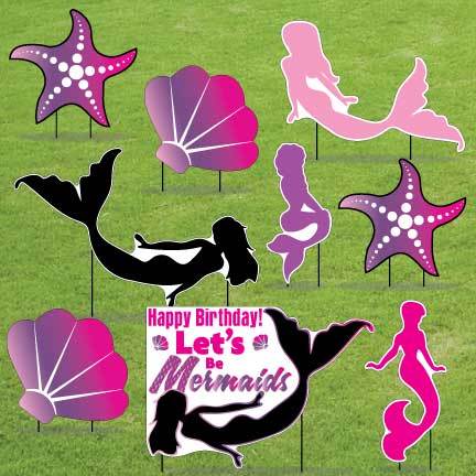 Let's Be Mermaids Pink Yard Cards 9 piece set