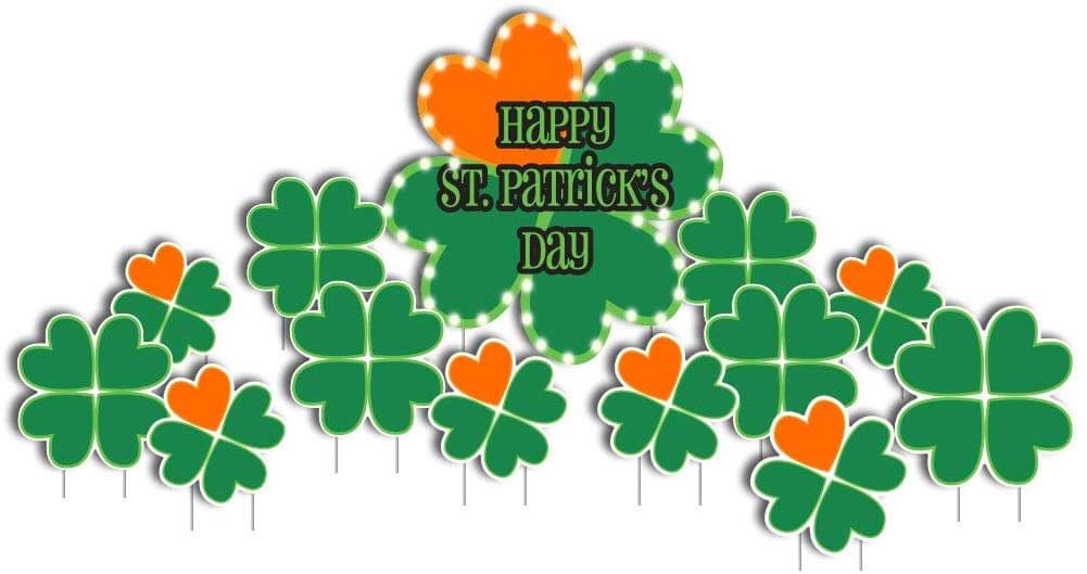 Lighted St Patrick's Shamrock Yard Card | 13 pc Sign Set - Image 2