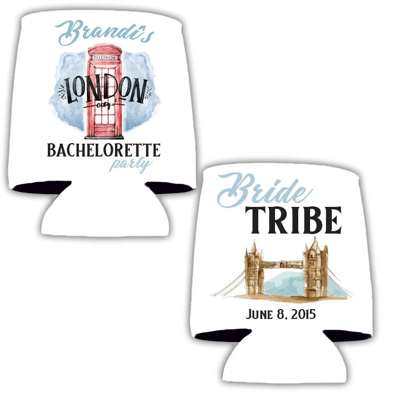 London Themed Bachelorette Party Custom Can Cooler Set - Image 3