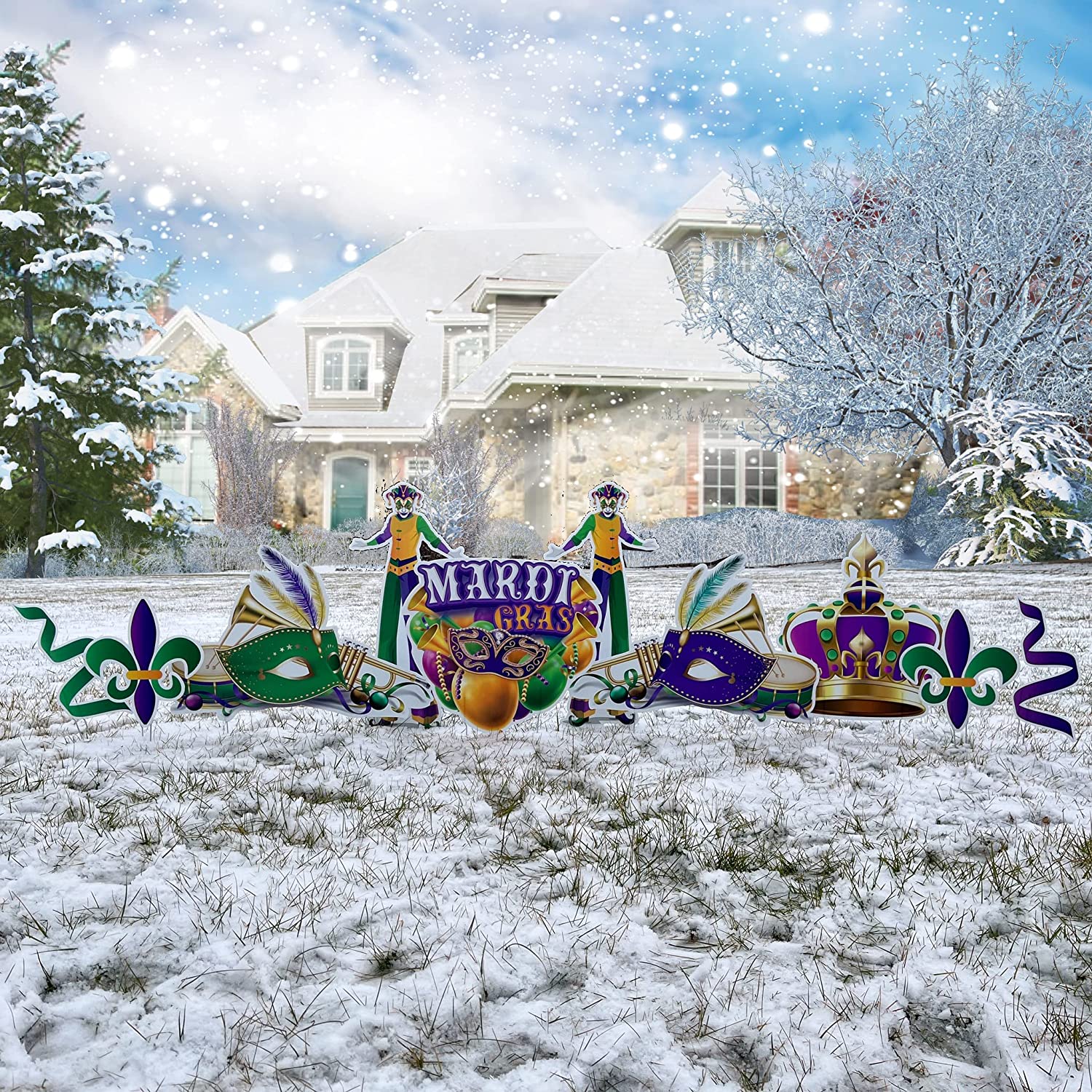 Mardi Gras Masquerade Party Yard Card Display 10 pc set - Image 3