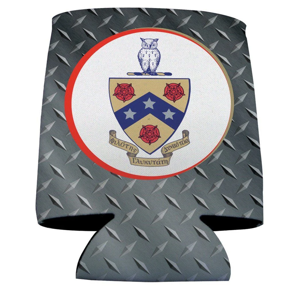 Phi Gamma Delta Crest & Steel Plate Can Cooler Set