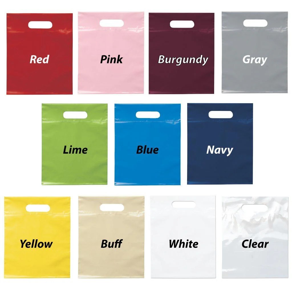 Plastic Die Cut Handle Bags | 12"W x 15"H x 3"L - Image 2