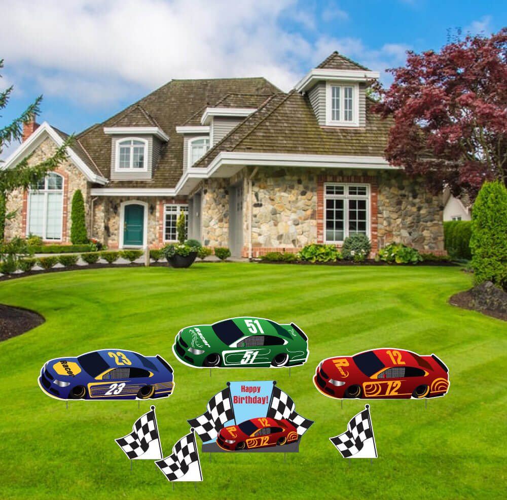 Race Car Themed Birthday Yard Cards 7 piece set