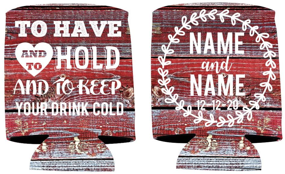 Red Barn Wood To Have And To Hold Rustic Wedding Can Coolers - Image 2