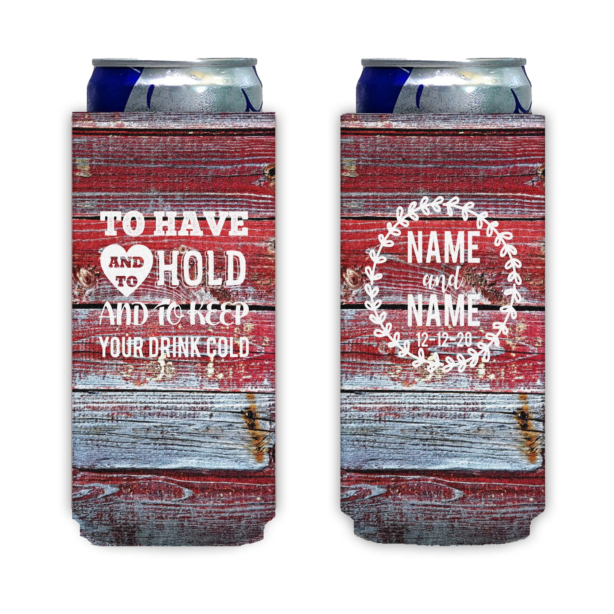 Red Barn Wood To Have And To Hold Rustic Wedding Can Coolers - Image 3