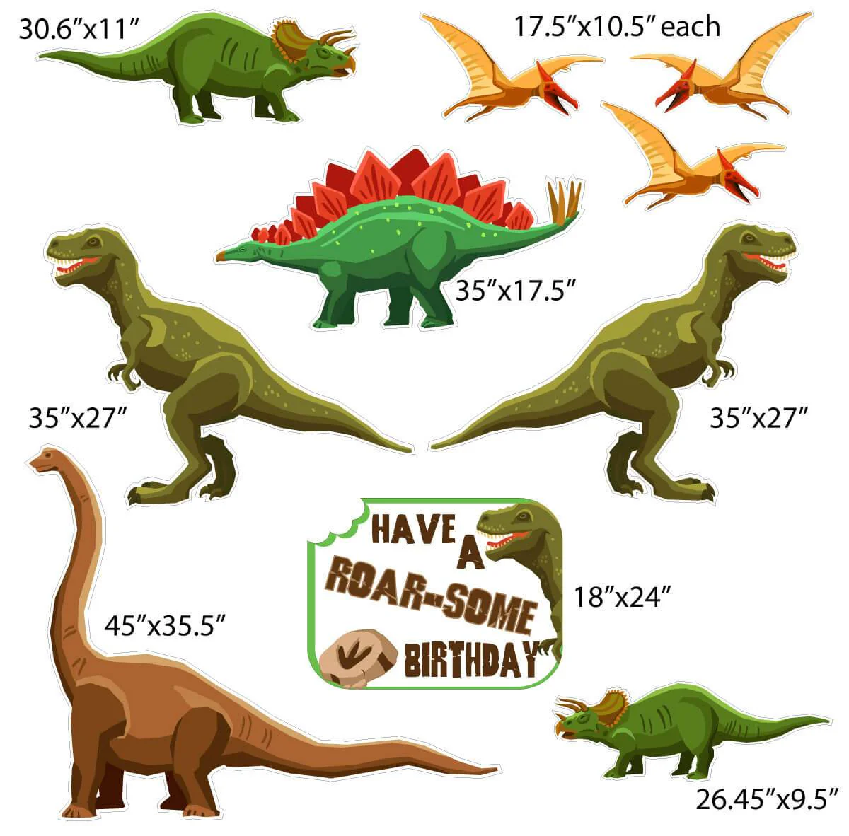 Roar-some Dinosaur Birthday Themed Yard Decoration - 10 pc set - Image 2