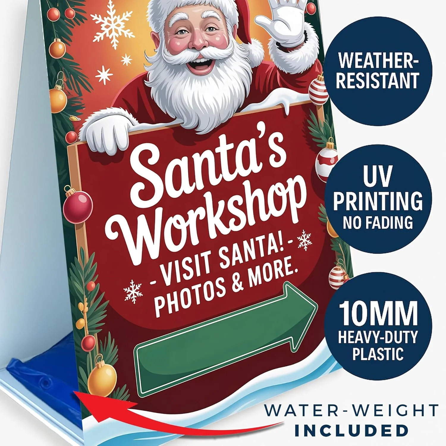 Santa’s Workshop Corrugated Plastic A-Frame Signs for Sidewalk & Retail Use - Image 2