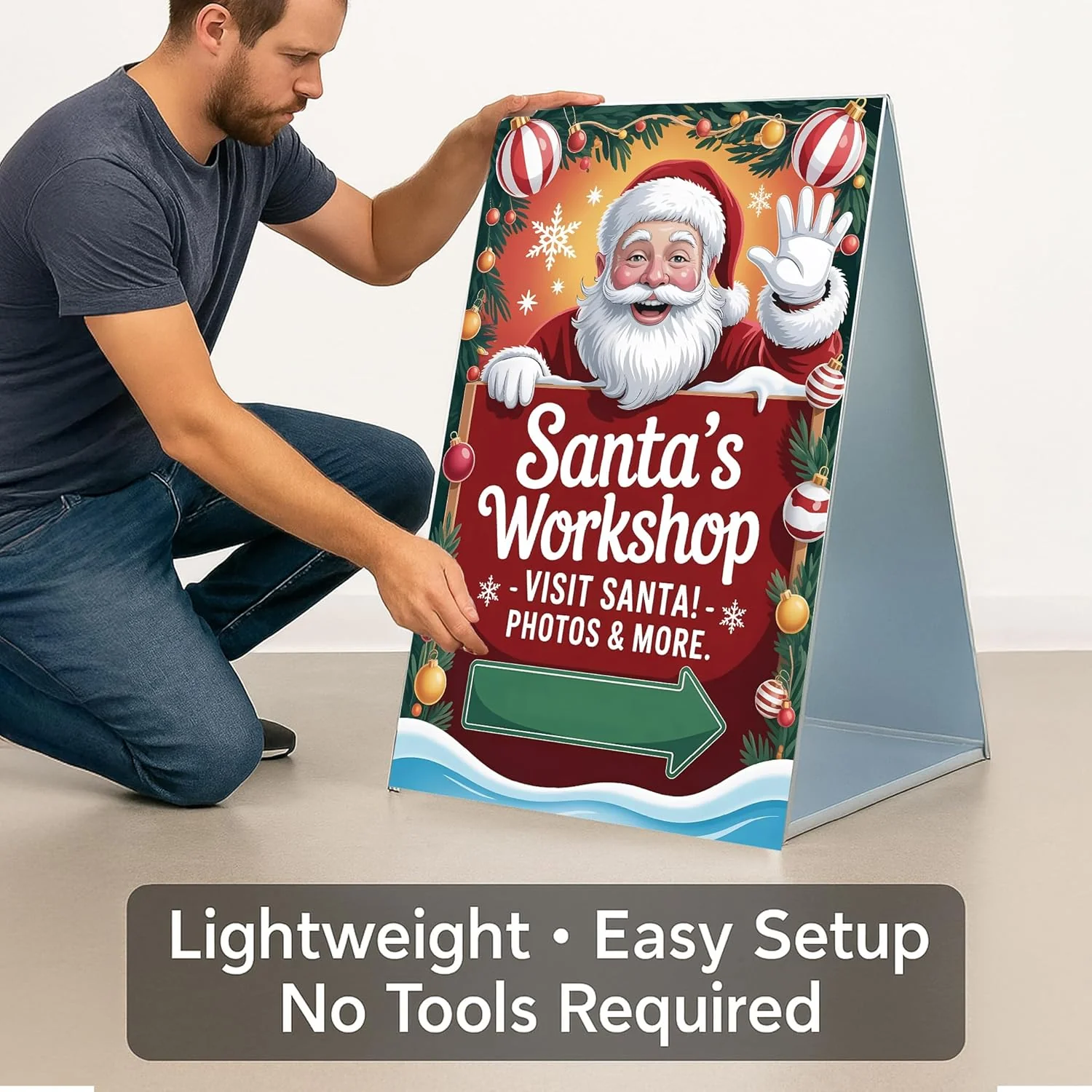 Santa’s Workshop Corrugated Plastic A-Frame Signs for Sidewalk & Retail Use - Image 4
