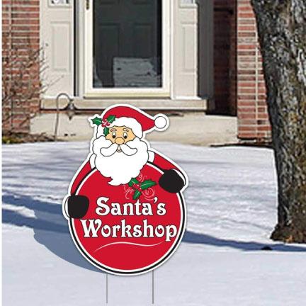Santa's Workshop Christmas Lawn Sign | Pair of EZ Stakes Included