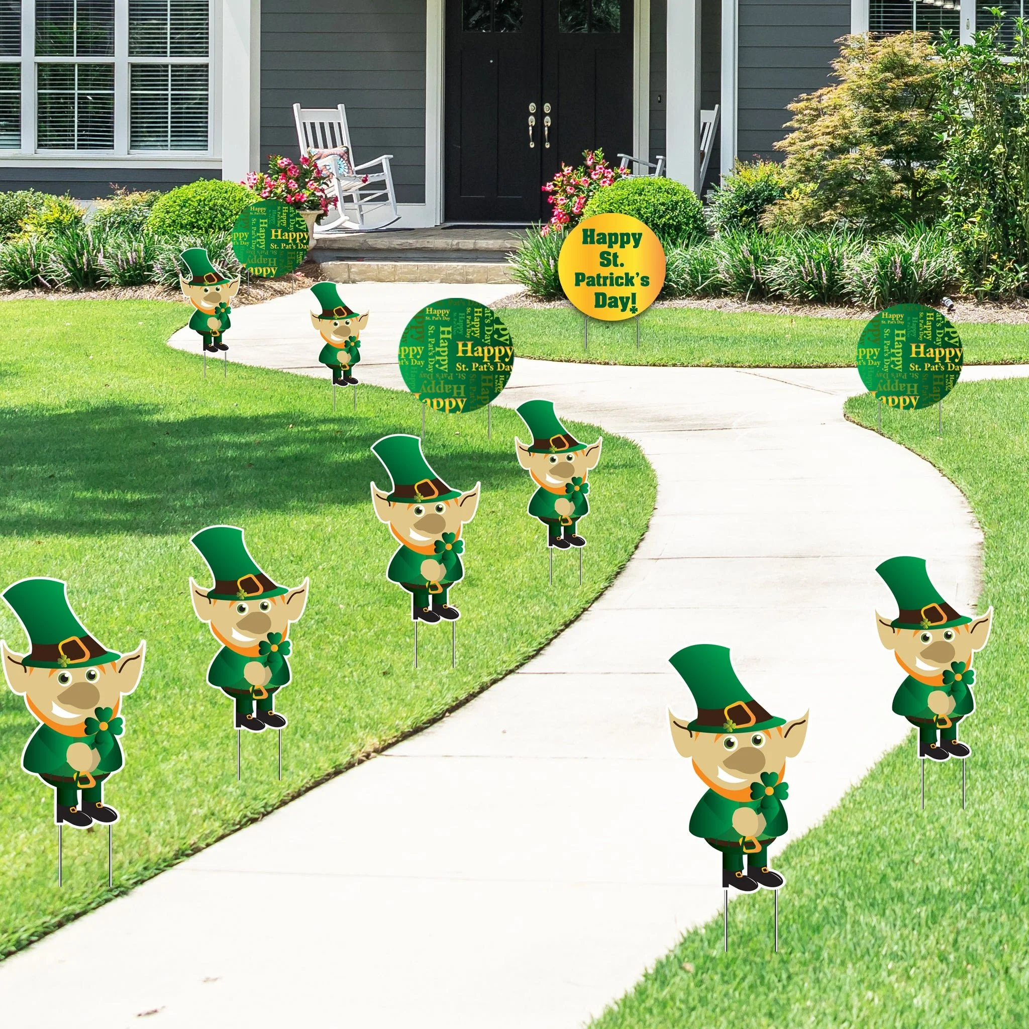 St. Patrick's Day Leprechaun Pathway Markers Yard Card Set – 12 Piece Outdoor Yard Decorations