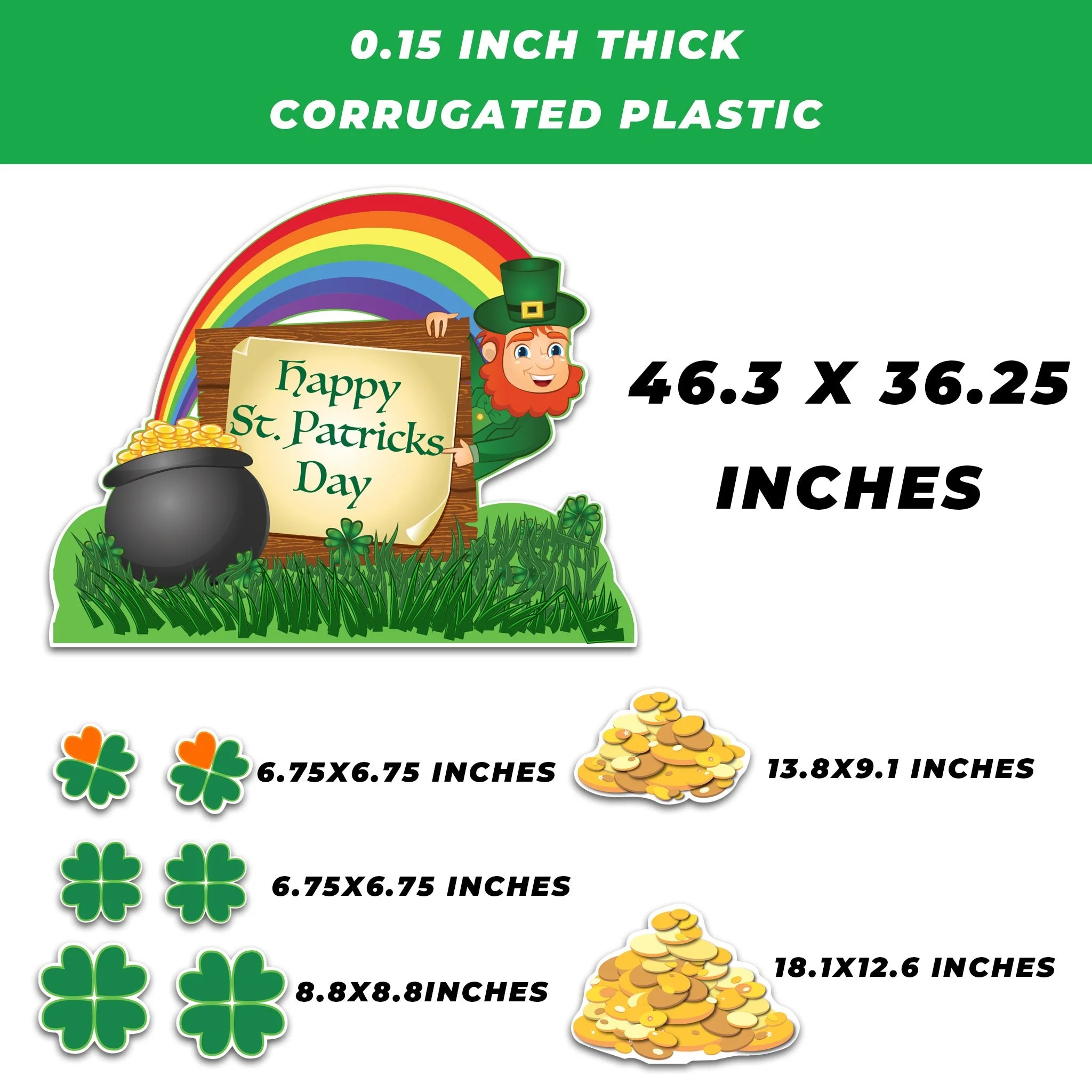 St. Patrick's Day Leprechaun and Gold Yard Sign Set – 9 Piece Yard Card Set - Image 2