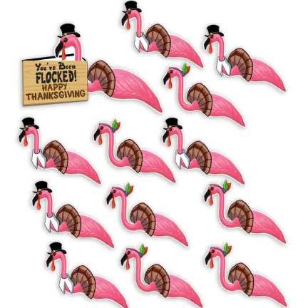 Thanksgiving Yard Greeting 'You've Been Flocked' Flamingos 13 piece set - Image 2