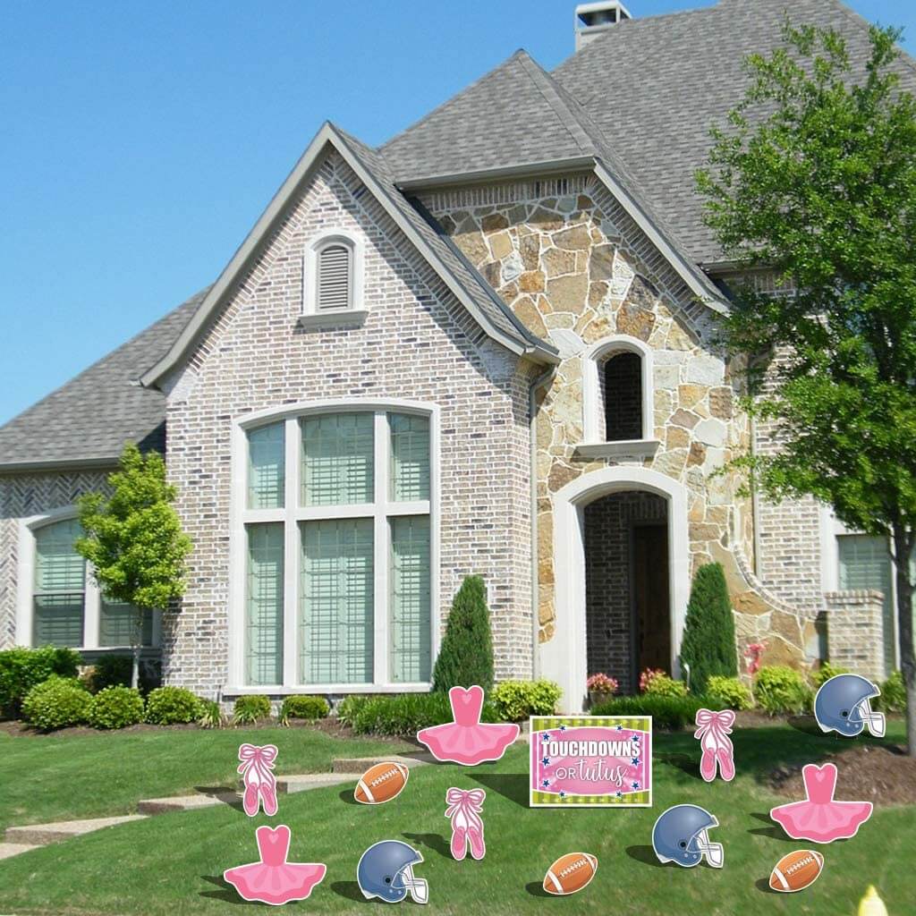 Touchdowns or Tutus Gender Reveal Yard Decoration 13 pc set