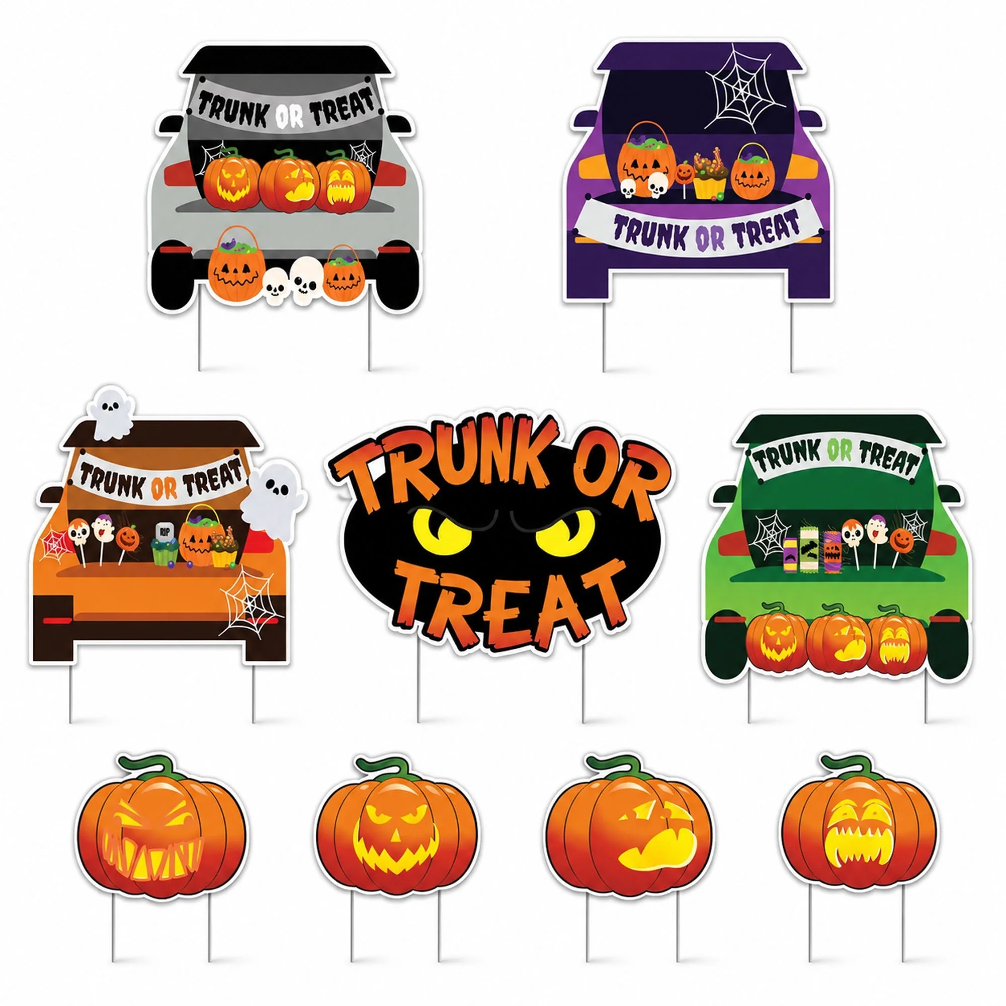 Trunk or Treat Yard Signs, Halloween Yard Decoration 9 Piece Set - Image 7