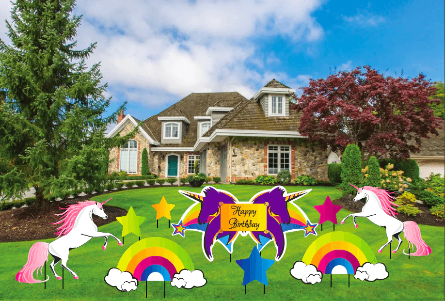 Unicorn Themed Birthday Yard Cards 9 piece set
