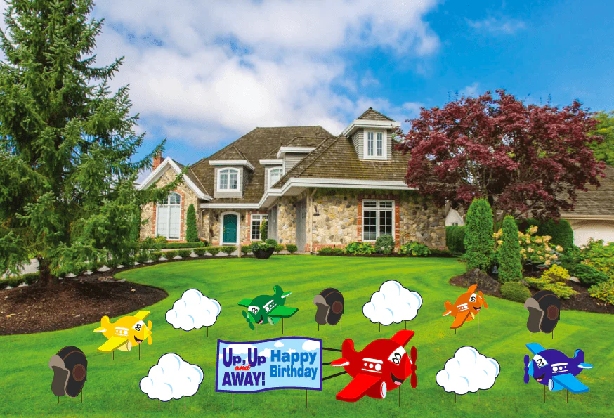 Up, Up And Away Airplane Birthday Yard Decorations 12 piece set