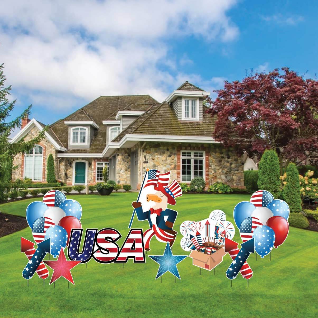 USA Uncle Sam Patriotic Yard Card Decoration 9 pc set