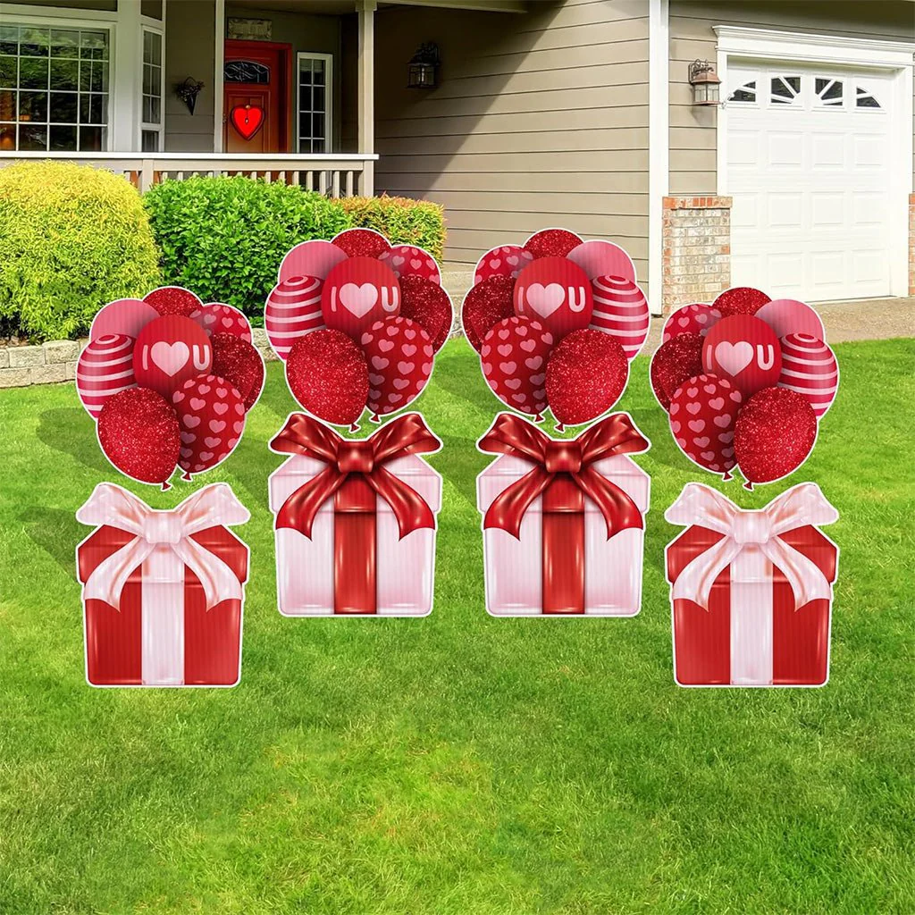 Valentines Yard Signs Filler | 23.5" Balloons and Presents | 8 Pc Set