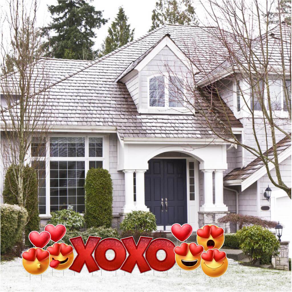 XOXO with Emojis Valentine Yard Card 12 pc Set - Image 2